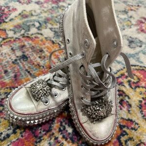 NAN-KU couture Women's High-Top Sneakers with Studded Details